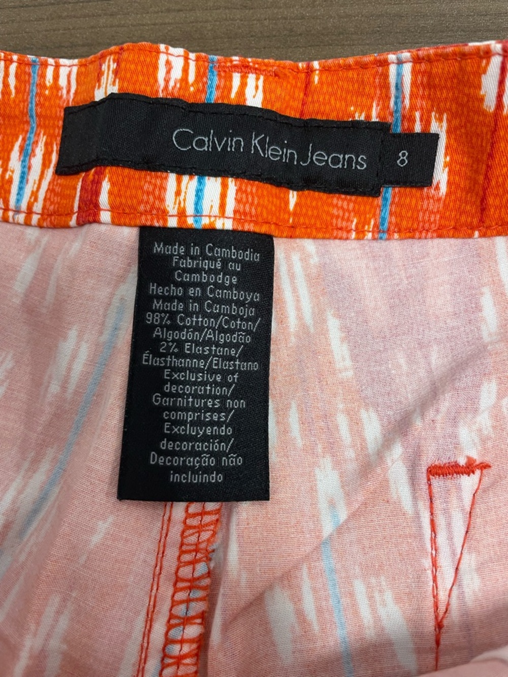 Women’s Calvin Klein Jeans Orange Patterned Cotton Shorts size 8 - Picture 3 of 6